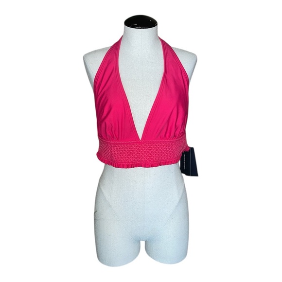 NWT Tommy Hilfiger XXL pink bikini top traingular plus size smocked back - Picture 1 of 7